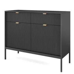 Madia 104x83h cm 2 ante 2 cassetti moderna nero cannettato Alisa