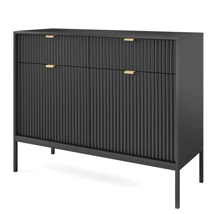 Madia 104x83h cm 2 ante 2 cassetti moderna nero cannettato Alisa