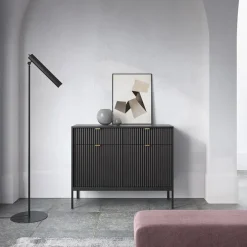 Madia 104x83h cm 2 ante 2 cassetti moderna nero cannettato Alisa