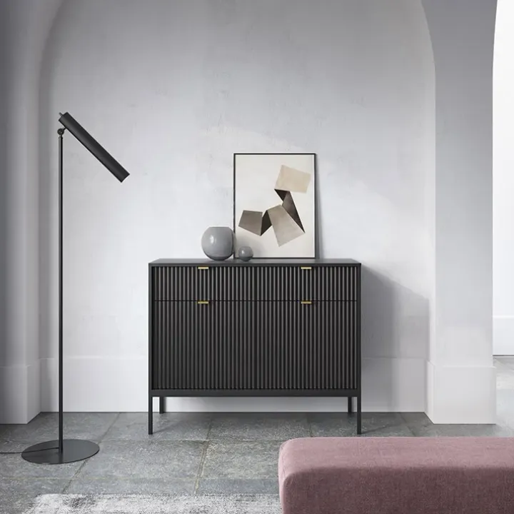 Madia 104x83h cm 2 ante 2 cassetti moderna nero cannettato Alisa
