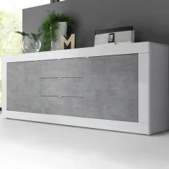 Madia 210x86h cm 2 ante 3 cassetti moderna bianco lucido cemento Eternity