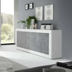Madia 210x86h cm 2 ante 3 cassetti moderna bianco lucido cemento Eternity