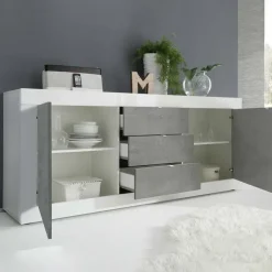 Madia 210x86h cm 2 ante 3 cassetti moderna bianco lucido cemento Eternity