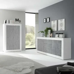 Madia 210x86h cm 2 ante 3 cassetti moderna bianco lucido cemento Eternity