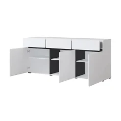 Madia 180x78h cm 3 ante 3 cassetti moderna bianco opaco nero Lolla
