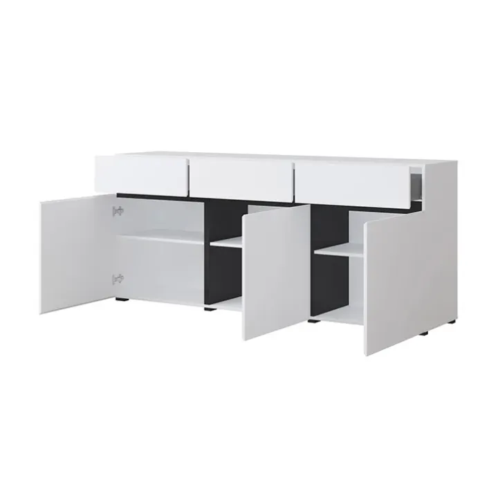 Madia 180x78h cm 3 ante 3 cassetti moderna bianco opaco nero Lolla
