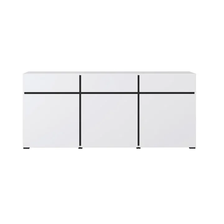 Madia 180x78h cm 3 ante 3 cassetti moderna bianco opaco nero Lolla