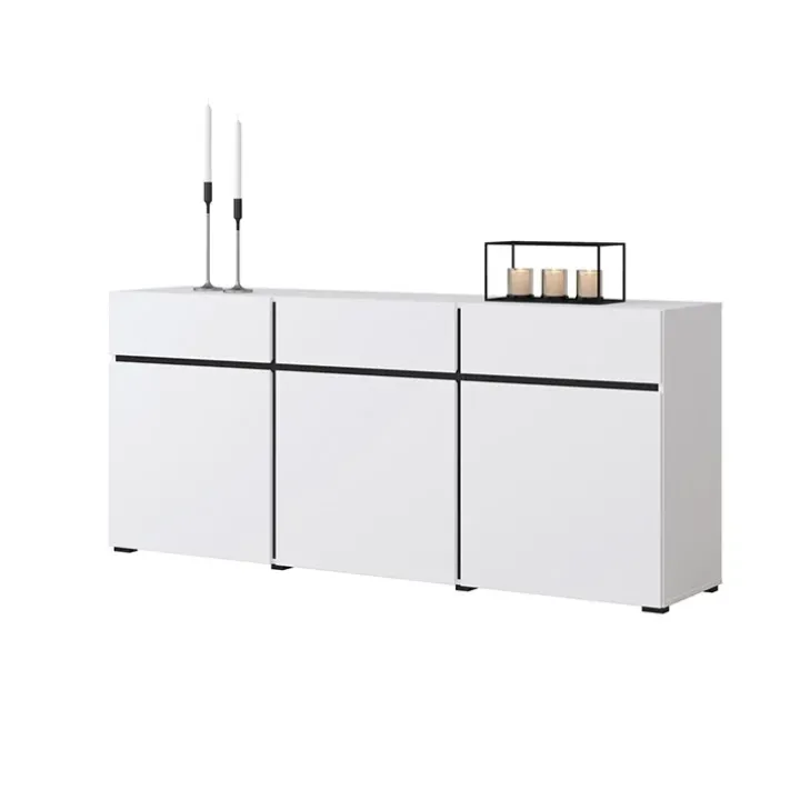 Madia 180x78h cm 3 ante 3 cassetti moderna bianco opaco nero Lolla