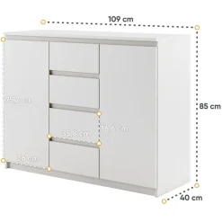 Madia 109x85h cm 2 ante 4 cassetti moderna bianco opaco Ombra