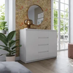 Madia 109x85h cm 2 ante 4 cassetti moderna bianco opaco Ombra