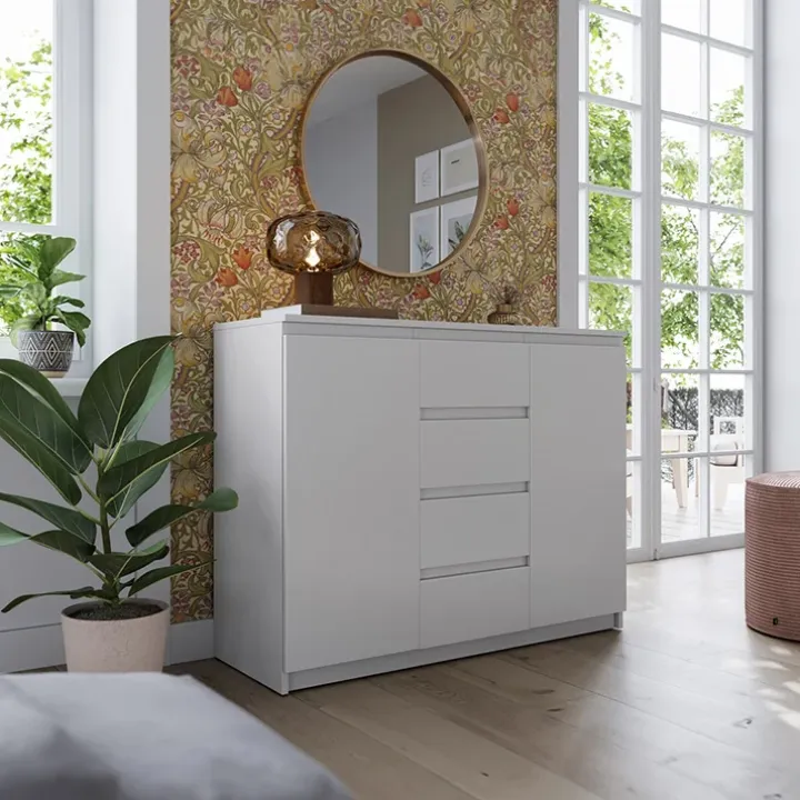 Madia 109x85h cm 2 ante 4 cassetti moderna bianco opaco Ombra