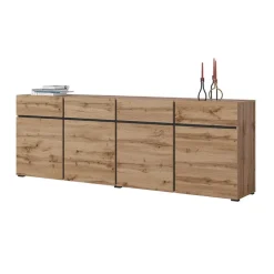 Madia 225x78h cm 4 ante 4 cassetti moderna rovere nero Lolla
