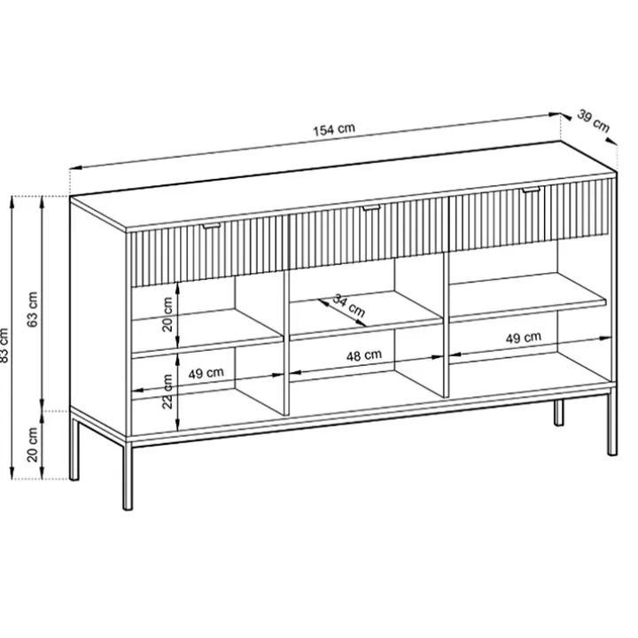 Madia 154x83h cm 3 ante 3 cassetti moderna bianco Alisa