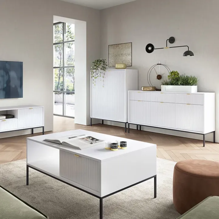 Madia 154x83h cm 3 ante 3 cassetti moderna bianco Alisa