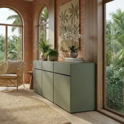 Madia 180x78h cm 3 ante 3 cassetti moderna verde nero Lolla