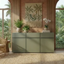 Madia 180x78h cm 3 ante 3 cassetti moderna verde nero Lolla
