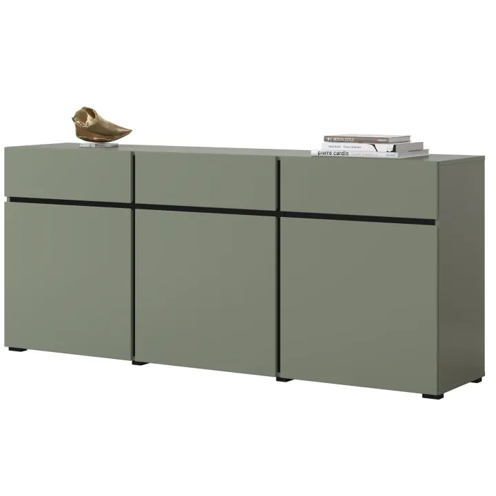 Madia 180x78h cm 3 ante 3 cassetti moderna verde nero Lolla