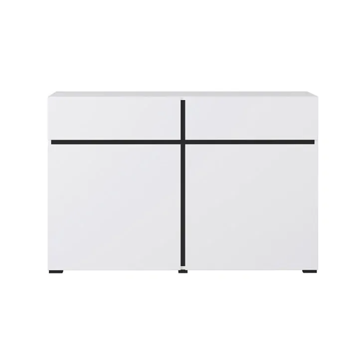 Madia 120x78h cm 2 ante 2 cassetti moderna bianco opaco nero Lolla