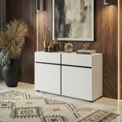 Madia 120x78h cm 2 ante 2 cassetti moderna bianco opaco nero Lolla