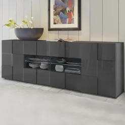 Madia 241x84h cm 2 ante 4 cassetti moderna grigio lucido Obsession