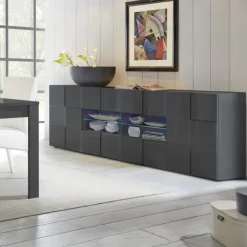 Madia 241x84h cm 2 ante 4 cassetti moderna grigio lucido Obsession