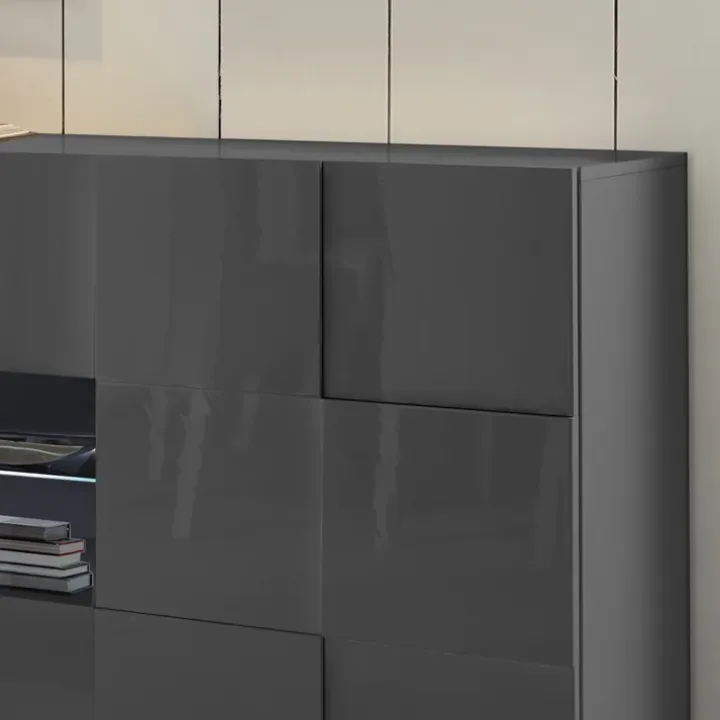 Madia 241x84h cm 2 ante 4 cassetti moderna grigio lucido Obsession