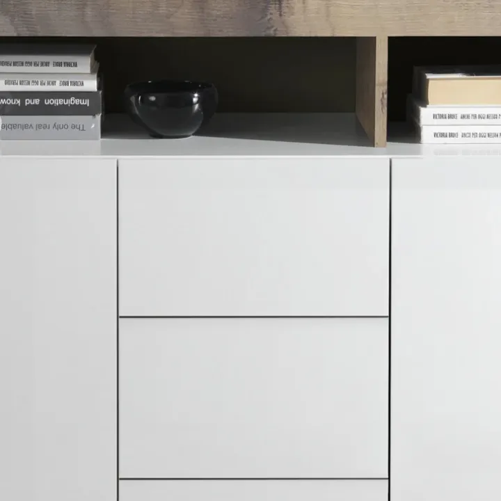Madia 146x93h cm 2 ante 3 cassetti moderna bianco lucido pero Invictus