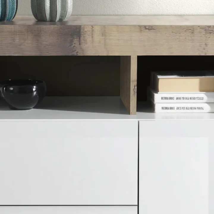 Madia 146x93h cm 2 ante 3 cassetti moderna bianco lucido pero Invictus