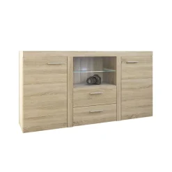 Madia 157x82h cm 2 ante 2 cassetti moderna con led rovere chiaro Haarlem