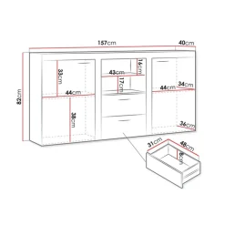 Madia 157x82h cm 2 ante 2 cassetti moderna con led rovere chiaro Haarlem
