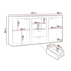 Madia 157x82h cm 2 ante 2 cassetti moderna bianco Haarlem