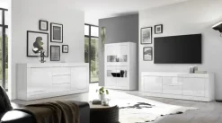 Madia 210x86h cm 2 ante 3 cassetti moderna bianco lucido Eternity
