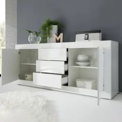 Madia 210x86h cm 2 ante 3 cassetti moderna bianco lucido Eternity