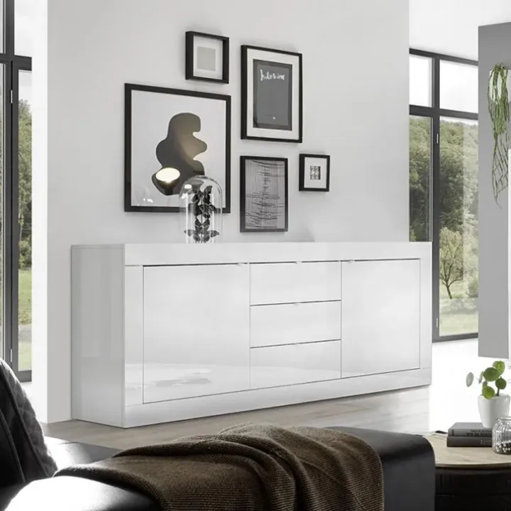 Madia 210x86h cm 2 ante 3 cassetti moderna bianco lucido Eternity
