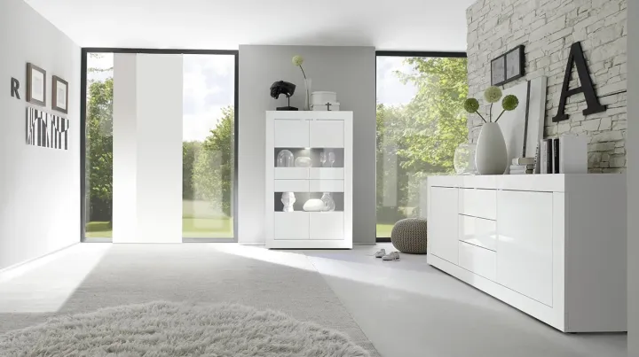 Madia 210x86h cm 2 ante 3 cassetti moderna bianco lucido Eternity