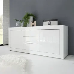 Madia 210x86h cm 2 ante 3 cassetti moderna bianco lucido Eternity