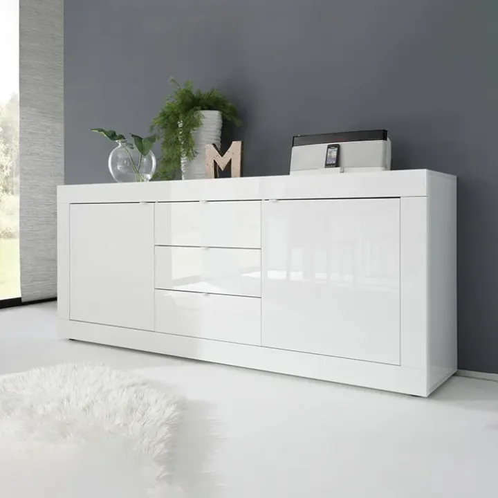 Madia 210x86h cm 2 ante 3 cassetti moderna bianco lucido Eternity