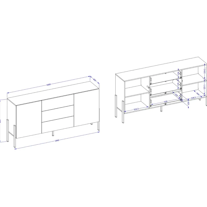 Madia 180x90h cm 2 ante 3 cassetti moderna bianco Simple