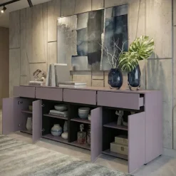 Madia 225x78h cm 4 ante 4 cassetti moderna lilla nero Lolla