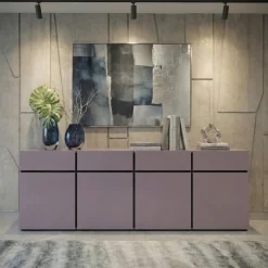 Madia 225x78h cm 4 ante 4 cassetti moderna lilla nero Lolla