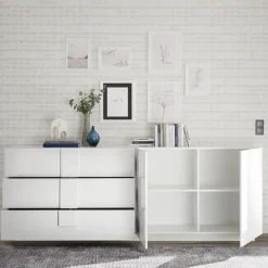 Madia 241x90h cm 2 ante 3 cassetti moderna bianco laccato lucido Alvarez