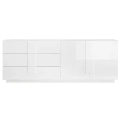 Madia 241x90h cm 2 ante 3 cassetti moderna bianco laccato lucido Alvarez
