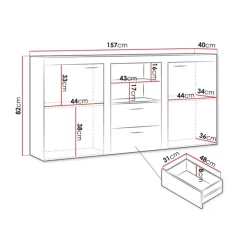 Madia 157x82h cm 2 ante 2 cassetti moderna rovere chiaro Haarlem