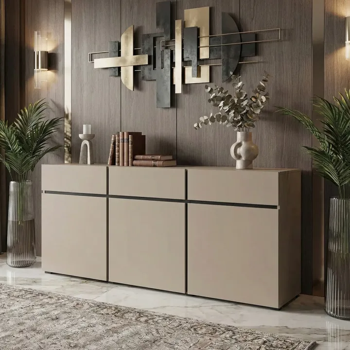 Madia 180x78h cm 3 ante 3 cassetti moderna tortora nero Lolla