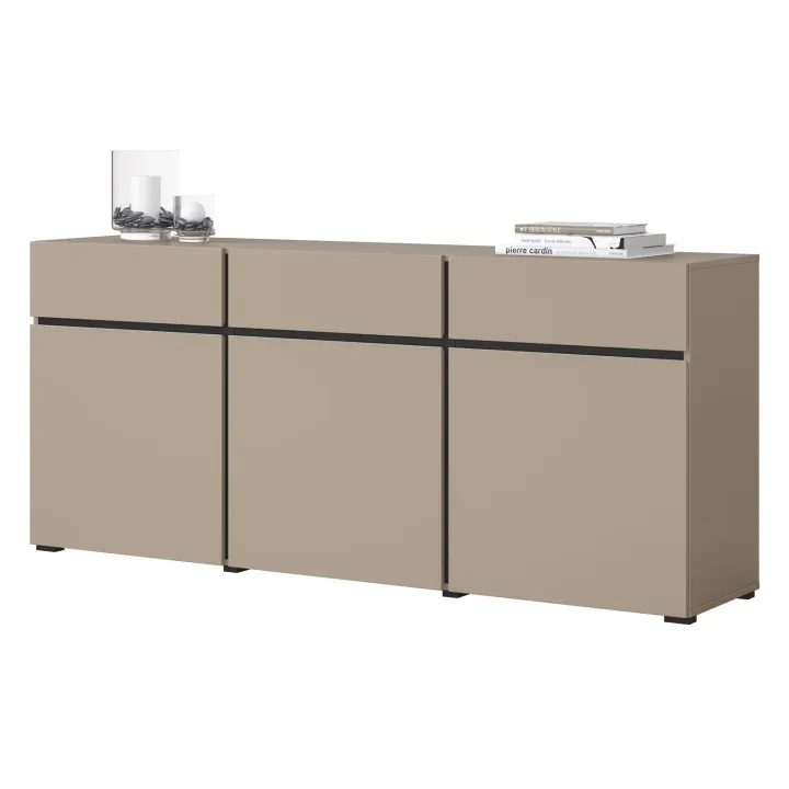 Madia 180x78h cm 3 ante 3 cassetti moderna tortora nero Lolla