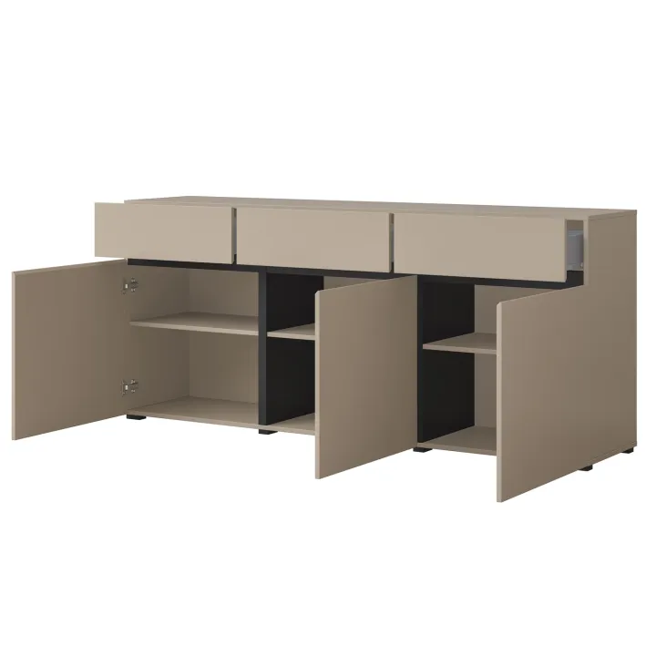 Madia 180x78h cm 3 ante 3 cassetti moderna tortora nero Lolla