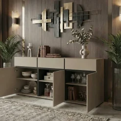 Madia 180x78h cm 3 ante 3 cassetti moderna tortora nero Lolla