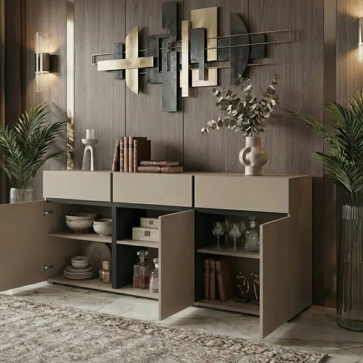 Madia 180x78h cm 3 ante 3 cassetti moderna tortora nero Lolla