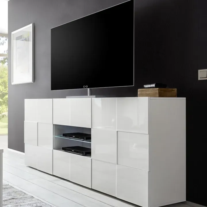 Madia 181x84h cm 2 ante 2 cassetti moderna bianco lucido Obsession