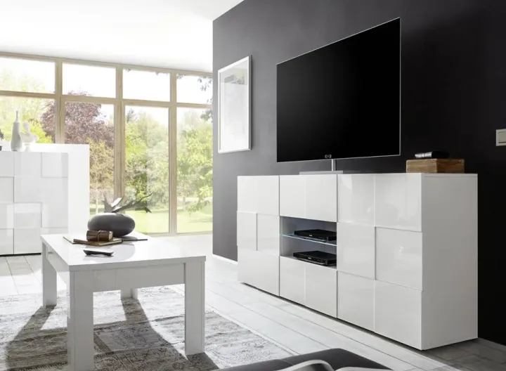 Madia 181x84h cm 2 ante 2 cassetti moderna bianco lucido Obsession